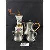 Image 1 : VintageSelangor Malasia Singapore Hammered Pewter Serving Set &  Decorative Floral Pepper Mill Appro