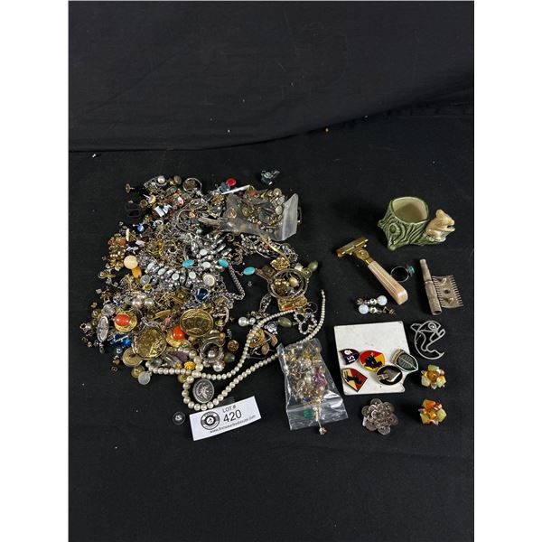 Lot Of Assorted Finds - Pins, Earrings, Jewelry Parts & More
