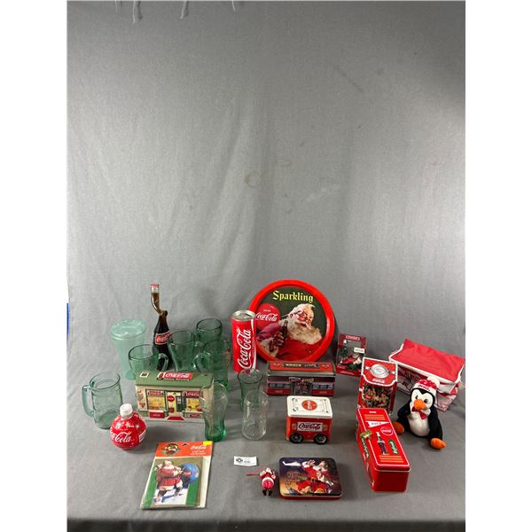 Lot Of Coca-Cola Collectibles - Tins, Glasses & More