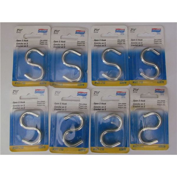 2 1/2" S HOOKS, 8 PACKAGES