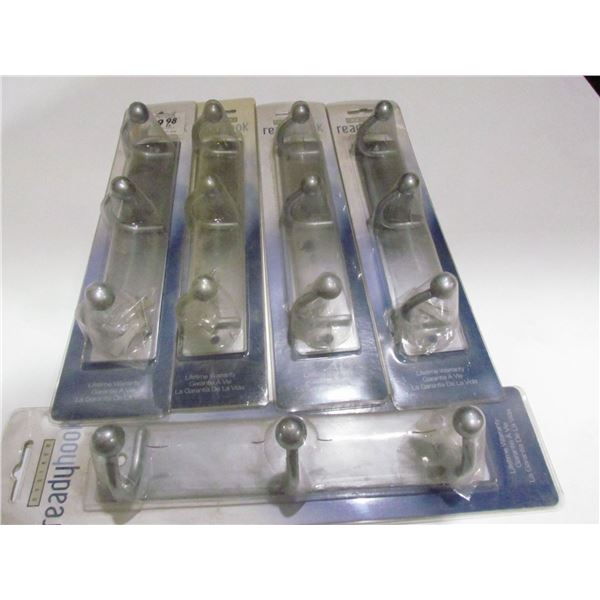 5 QTY, 3 PRONG BAR HOOKS, NICKEL FINISH (BALL TIP)
