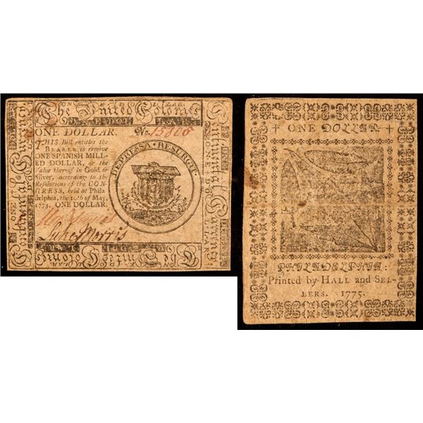 Continental Currency. CC-1, May 10th 1775, One Dollar, PMG graded Choice Extremely Fine 45