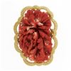 Image 2 : Large Vintage GIA NO DYE Carved Red Coral Brooch w/ Hand Engraved 18k Gold Frame