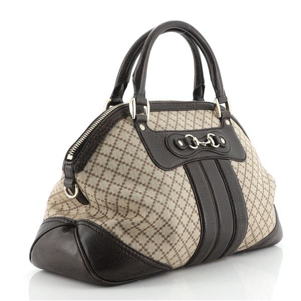 Gucci Brown Diamante Canvas Leather Cathrine Top Handle Shoulder Bag