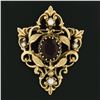 Image 2 : Antique Victorian Revival 14K Gold Oval Garnet & Pearl Floral Pin Brooch Pendant