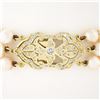 Image 2 : 14k Yellow Gold 7.25" 1.25 ctw Diamond Covered Clasp 3 Row Cultured Pearl Bracel