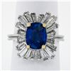 Vintage Platinum 3.43 ctw AGL Cushion Sapphire & Diamond Ballerina Cocktail Ring
