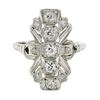 Image 4 : Antique Art Deco 14K White Gold 0.60 ctw Diamond Unique Open Milgrain Dinner Rin