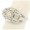 Image 5 : Antique Art Deco 18k White Gold Filigree 0.72 ctw 3 Old European Cut Diamond Rin