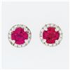 Image 1 : 14k White Gold 1.35 ctw Round Prong Pink Tourmaline & Diamond Halo Stud Earrings