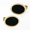 Vintage 14K Yellow Gold Classic Oval Cut Bezel Set Black Onyx Swivel Cuff Links
