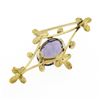 Image 3 : Vintage Victorian Revival 14K Yellow Gold Oval Amethyst & Seed Pearl Pin Brooch
