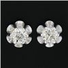 Image 2 : NEW 14K White Gold 0.85 ctw European Diamond Buttercup Prong Flower Stud Earring