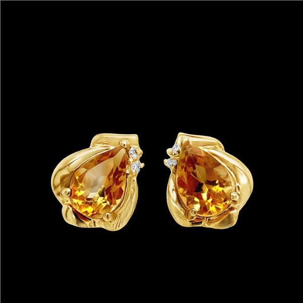 Citrine and Diamond Stud Earrings