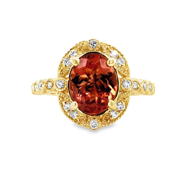 Peach Tourmaline and Diamond Ring