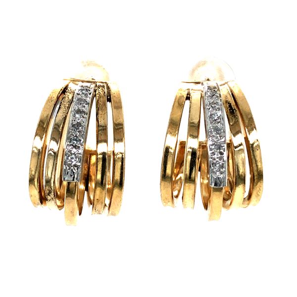 14k Diamond Semi Hoop Stud Earrings