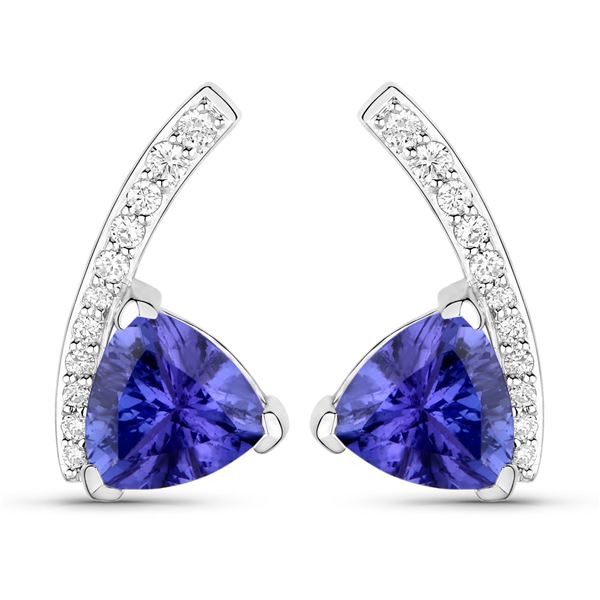 Deep Purplish/Blue Tanzanite and Diamond Earrings