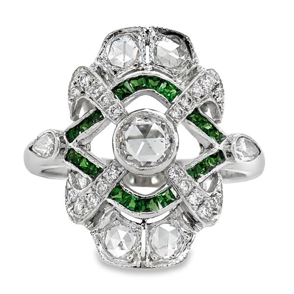 Genuine Tsavorite and Rose Cut Diamond Ring