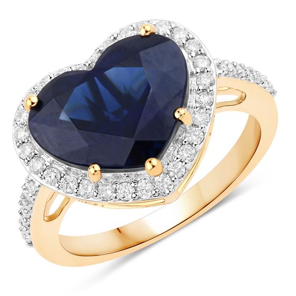 Deep Blue Sapphire & Diamond Ring - Heart Shape