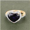 Image 4 : Deep Blue Sapphire & Diamond Ring - Heart Shape