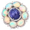Image 1 : Tanzanite, Opal, and Diamond Chunky Flower Ring