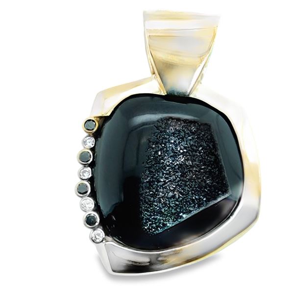 Black Onyx Druzy & Diamond Pendant
