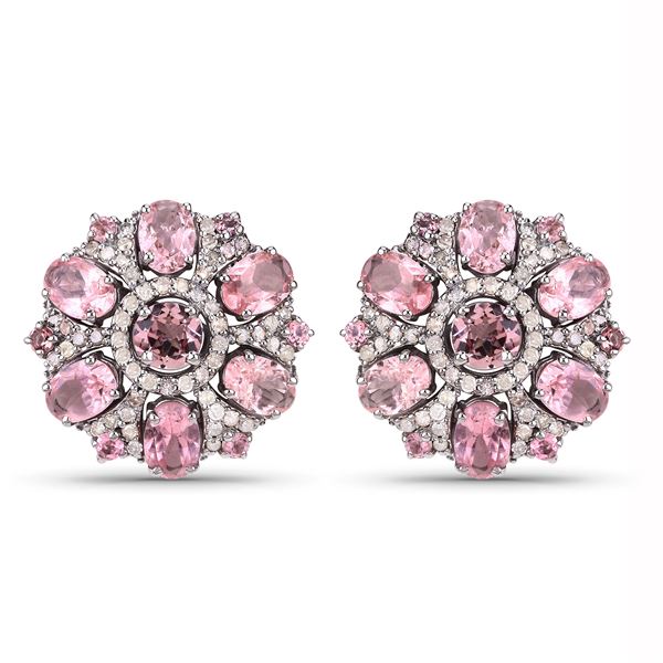 Pink Tourmaline & Diamond Post Earrings