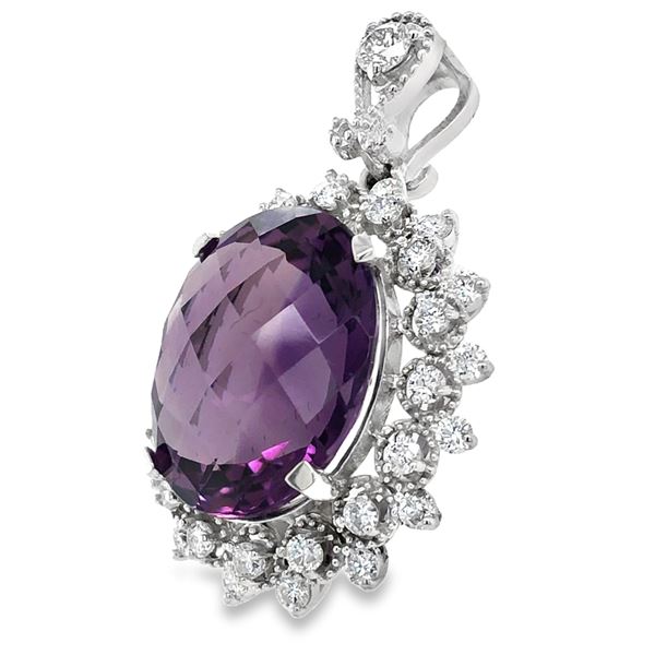 Checkerboard Cut Amethyst and Diamond Pendant