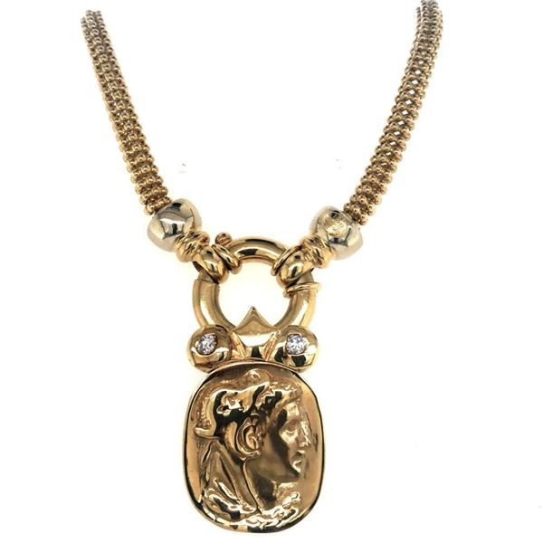 Etruscan Repousse Gold & Diamond Necklace