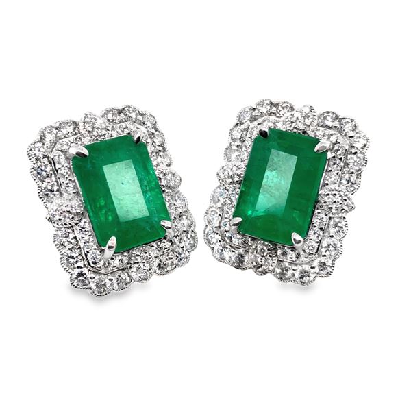 Platinum Diamond & Emerald PostEarrings