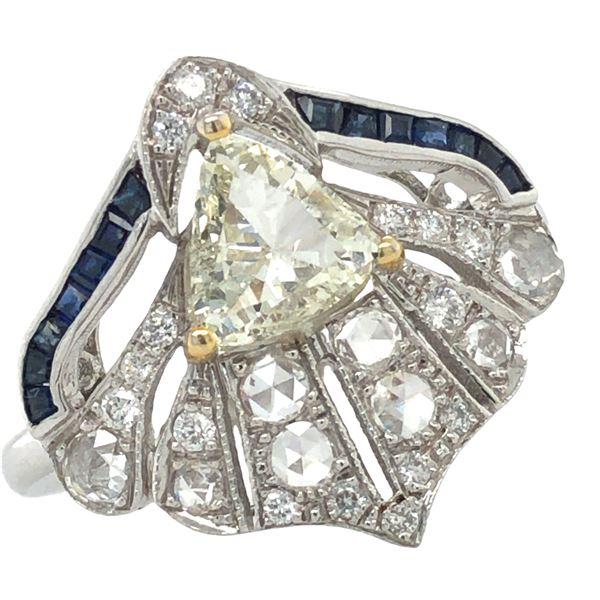 Blue Sapphire and Rose Cut Diamond Ring