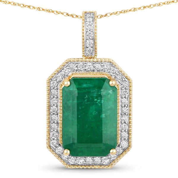 Zambian Emerald Diamond Halo Pendant Necklace