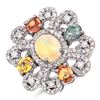 Image 1 : Opal, Multi-Colored Sapphire and Diamond Ring