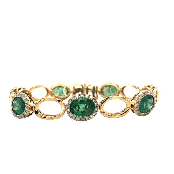 Emerald and Diamond Halo Tennis Bracelet