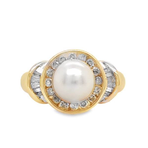 Pearl and Diamond Halo Ring