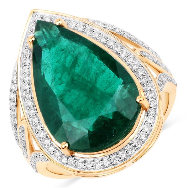 IGI Pear Cut Emerald and Diamond Halo Ring