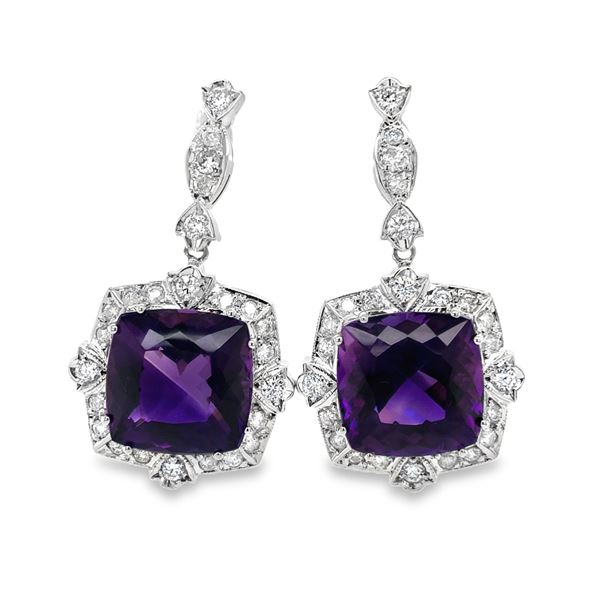 Amethyst and Diamond Dangle Earrings