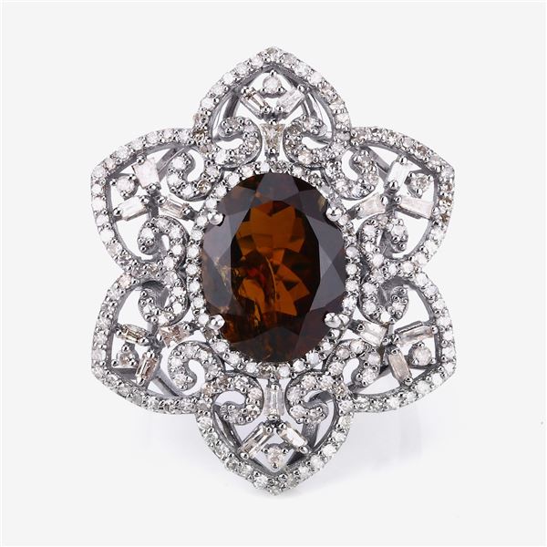 Cognac-Colored Dravite Tourmaline and Diamond Ring