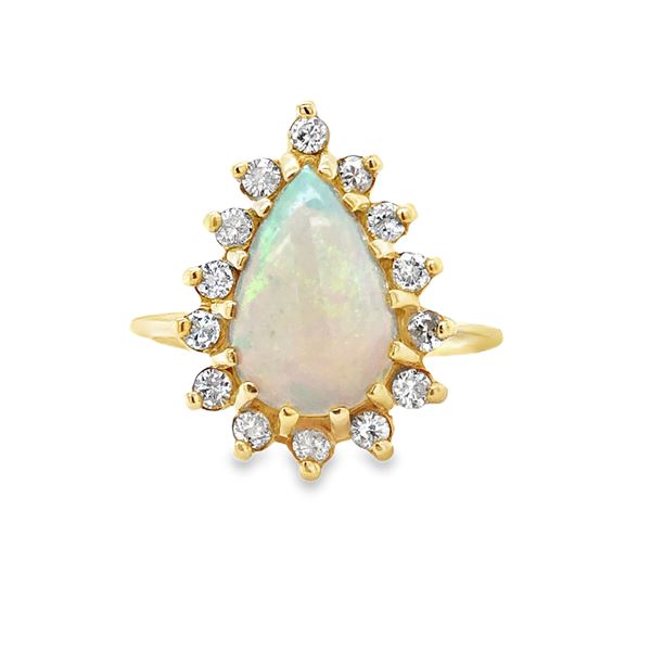 Pear Shaped Opal Diamond Halo Ring
