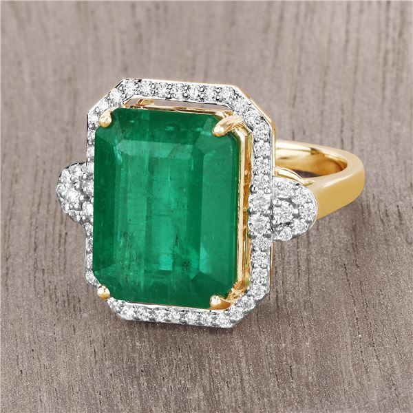 Large Emerald (11.52Cts) and Diamond Ring