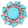 Image 1 : Turquoise, Orange Sapphire and Diamond Ring