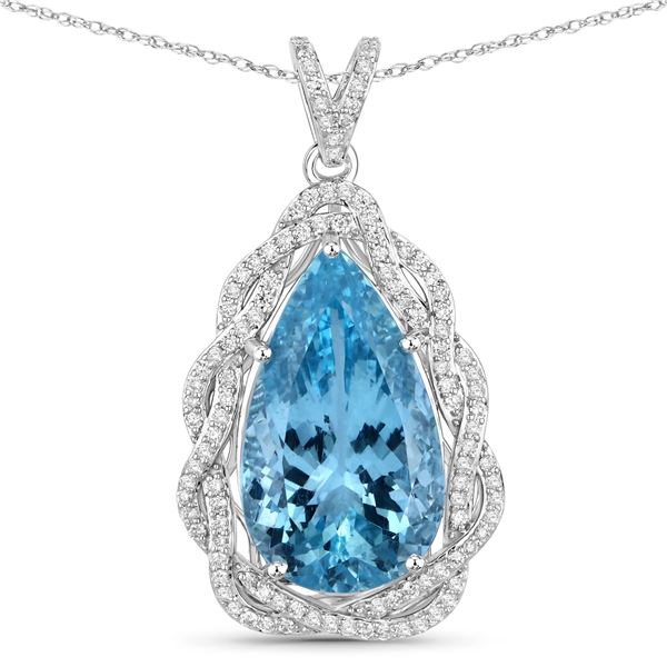 11.39 Carat Gem Aquamarine & Diamond Pendant