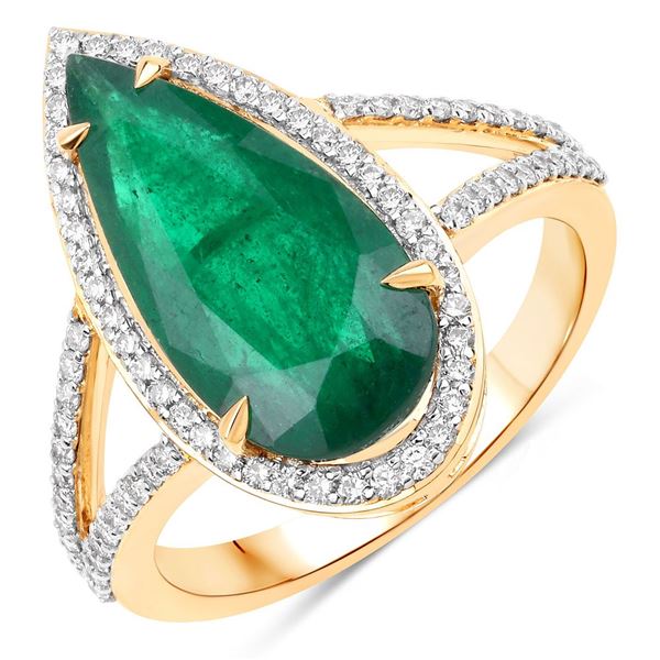Pear Shaped Zambian Emerald Diamond Ring