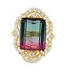 Image 1 : Large Watermelon Tourmaline and Diamond Ring