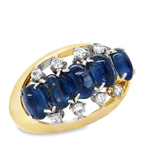 Cabochon Cut Sapphire and Diamond Ring