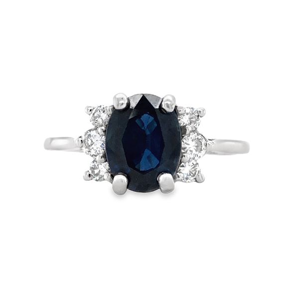 Deep Blue Gem Quality Sapphire and Diamond Ring