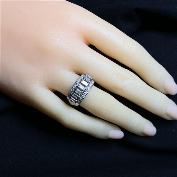 Emerald and Round Diamond Wide Band