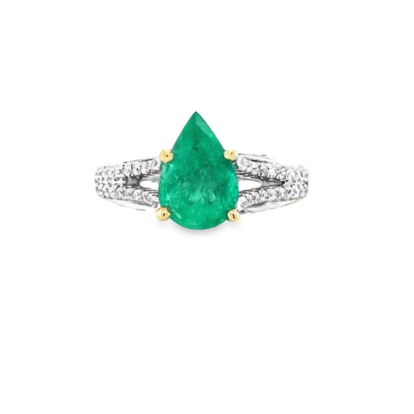 Pear Shaped Emerald and Diamond Ring - Great Color