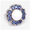Image 4 : Coin Pearl, Kyanite, and Diamond Flower-Top Ring