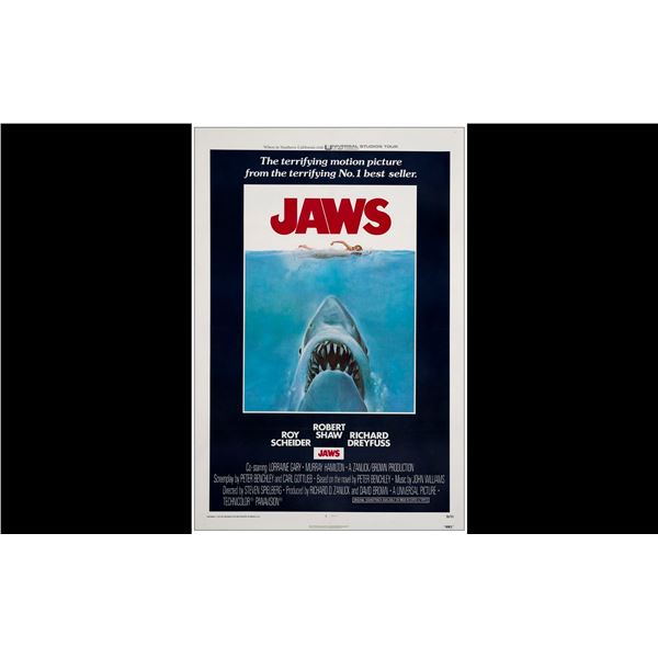 JAWS - One Sheet (27.25" x 40.75"); Fine+ on Linen